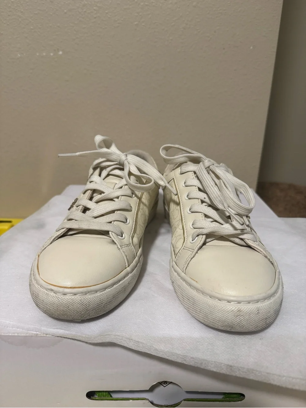 Calvin Klein Cream and Off-White Logo Low-Top Sneakers